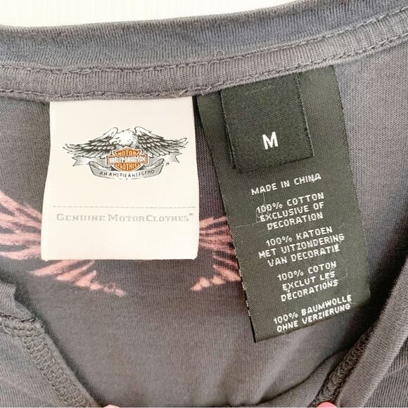 Harley Davidson Grey Split V Neck 115 Years Anniversary Logo Tee Medium - Picture 5 of 6